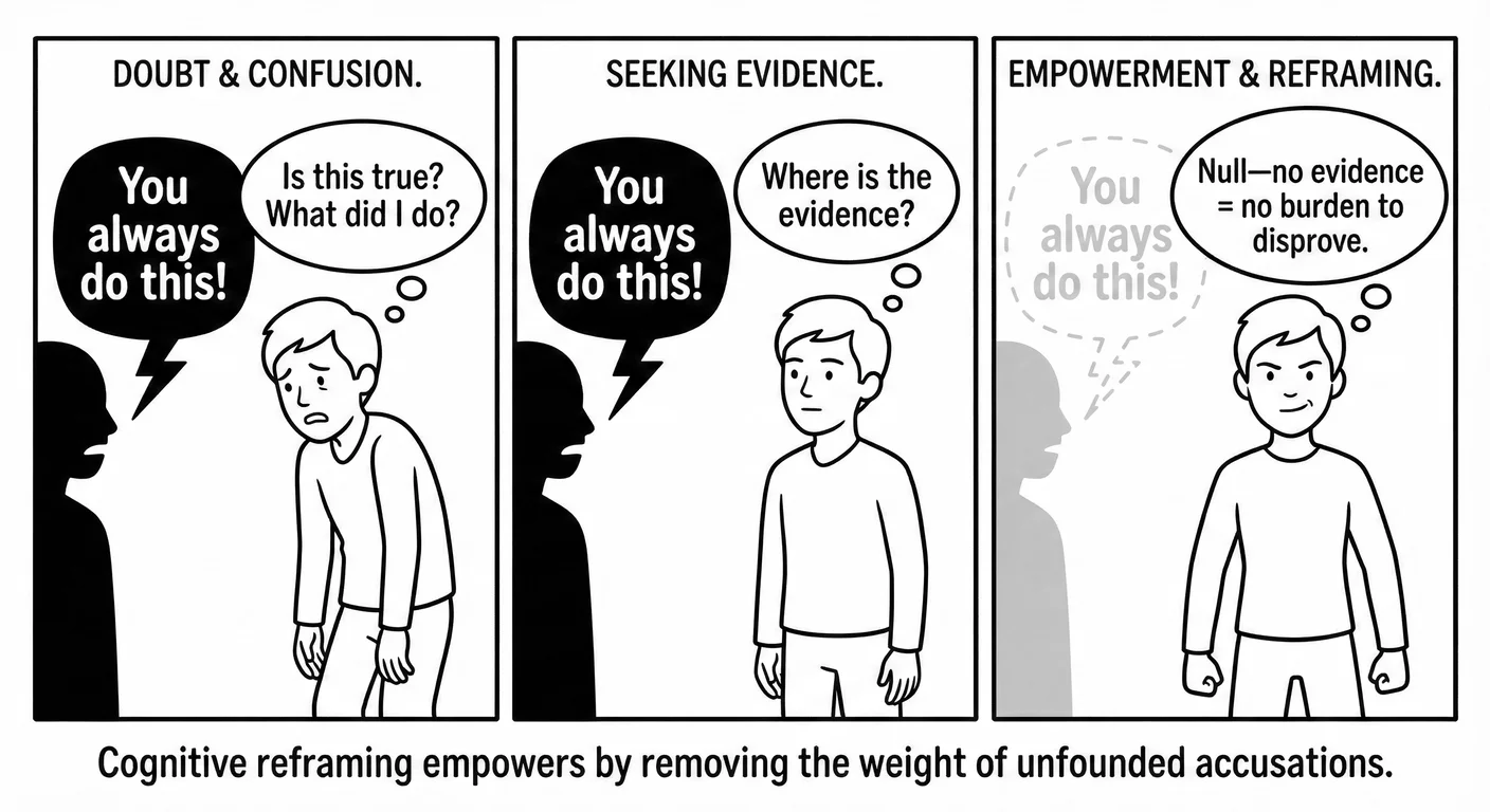 The null frame as cognitive shield. Accusations without evidence are neither true nor false but simp