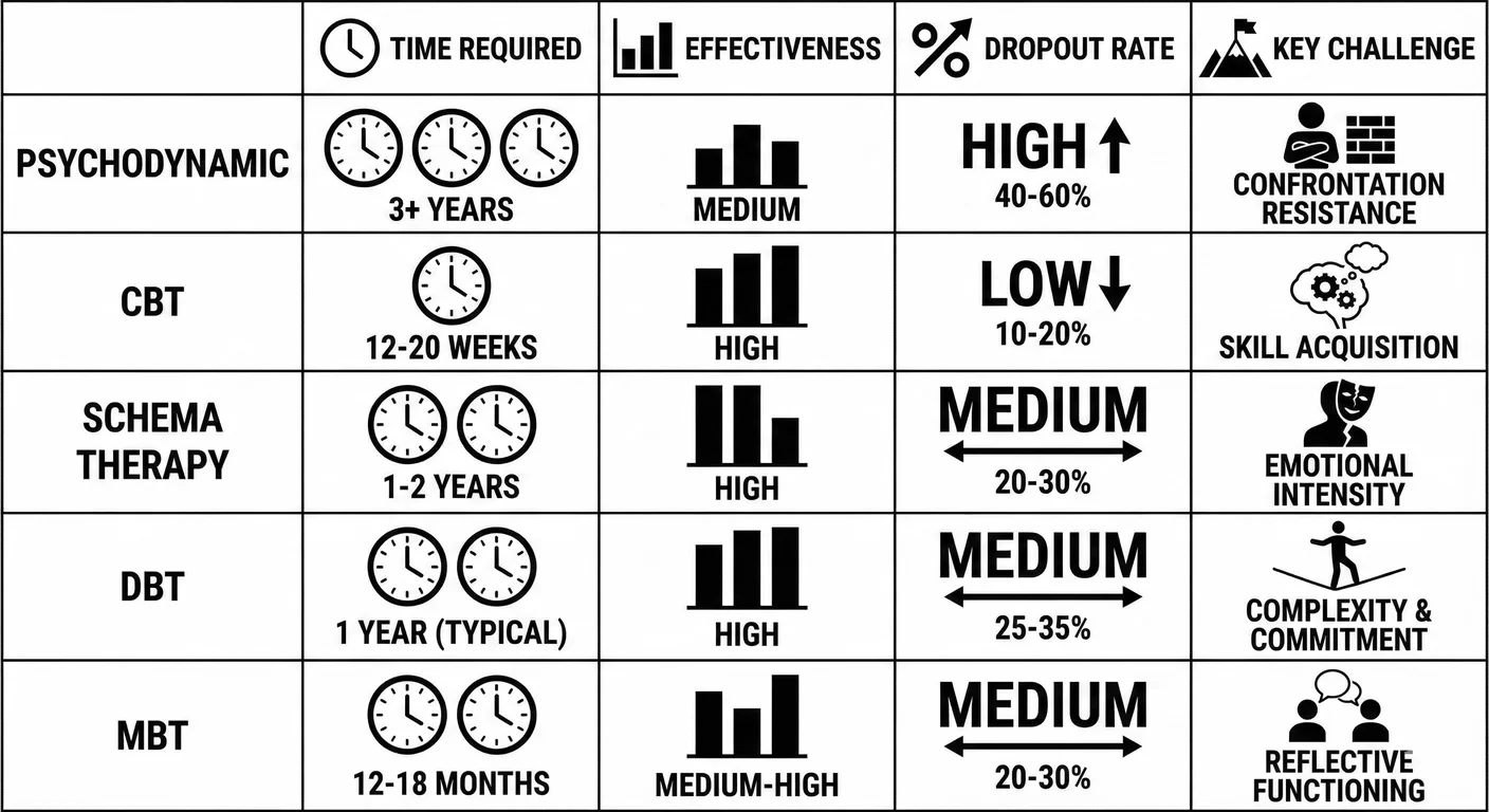Comparison of treatment approaches for narcissism: psychodynamic, cognitive-behavioural, schema ther
