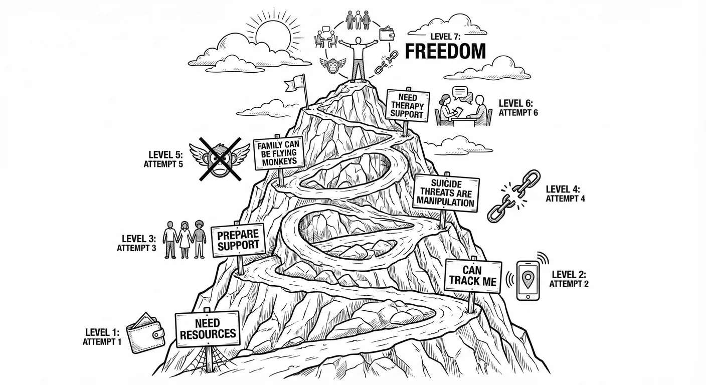 Normalising the multiple-attempt reality of leaving narcissistic abuse: each attempt builds resource