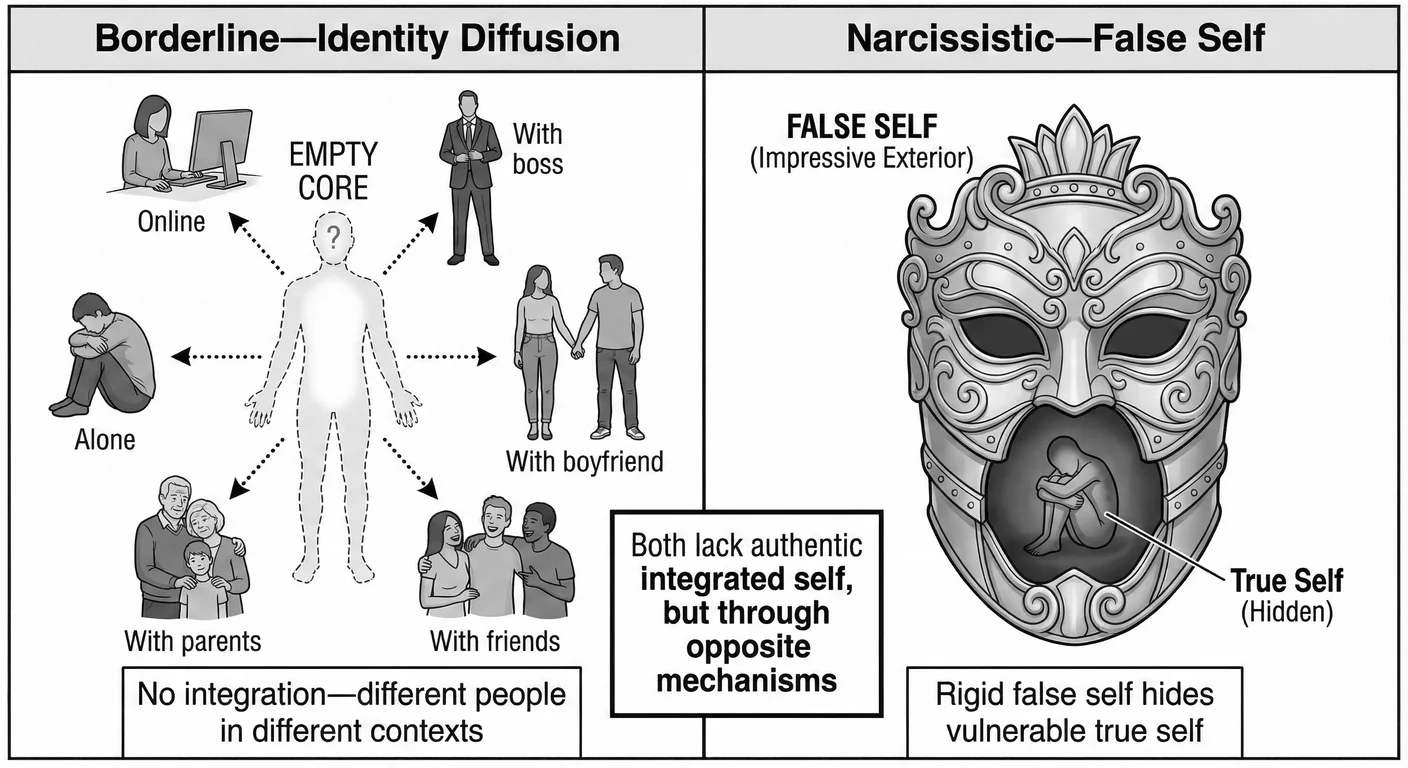 Identity pathology in borderline versus narcissistic personalities. The borderline (left) has an emp