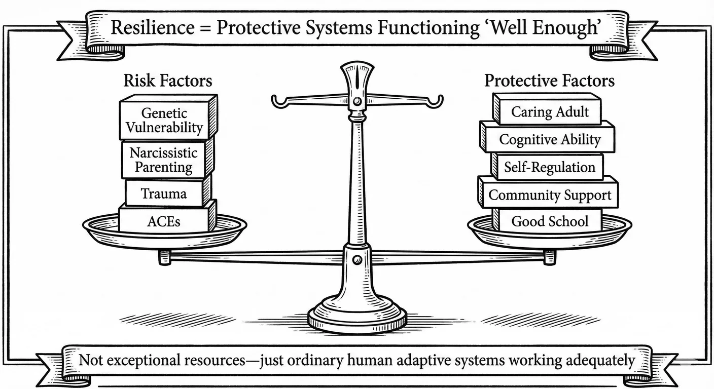 Resilience as balance: protective systems functioning 'well enough.' Risk factors (genetic vulnerabi