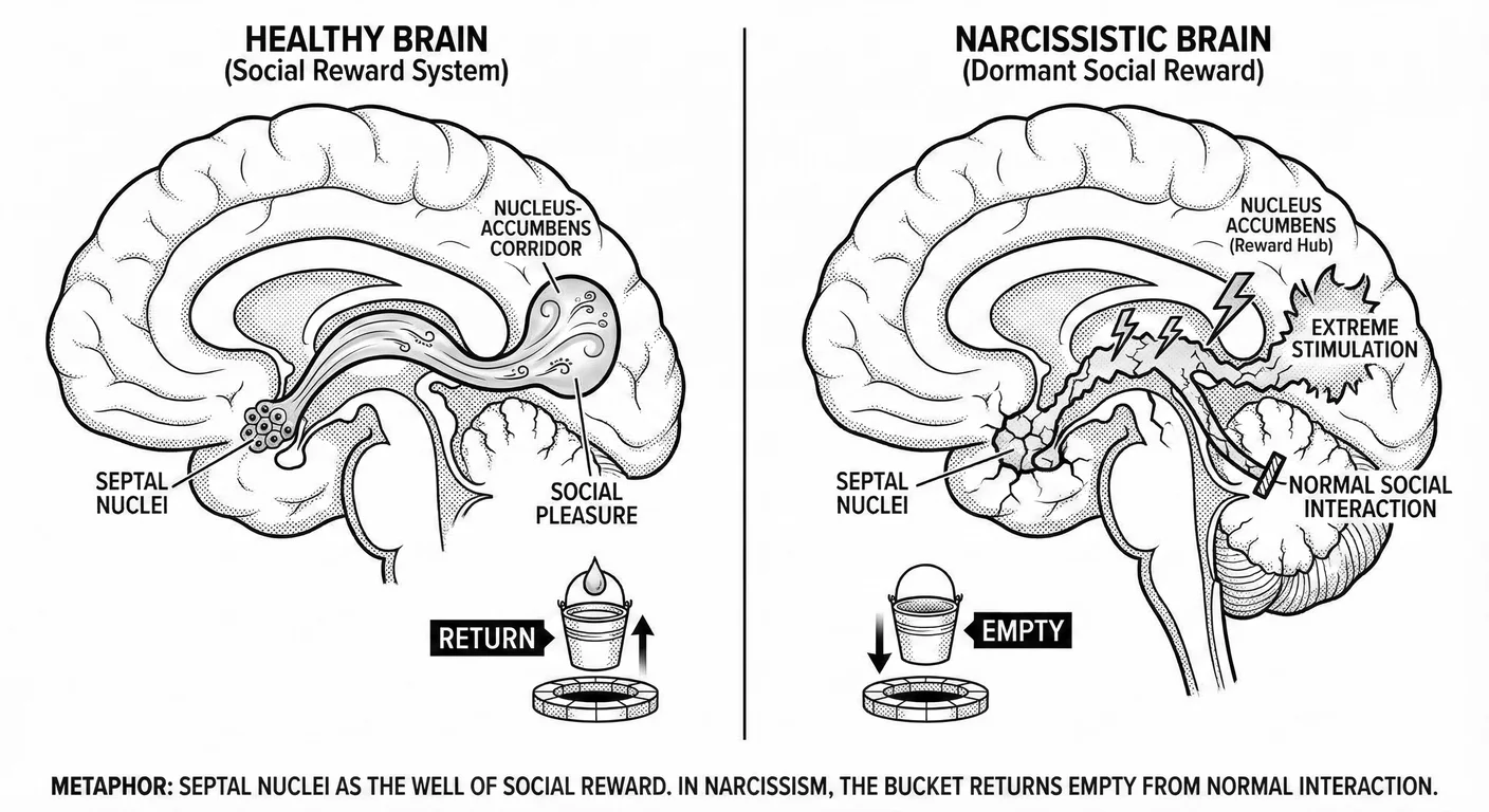 The Dry Well—reward pathway failure in the septal nuclei. The well from which social pleasure should