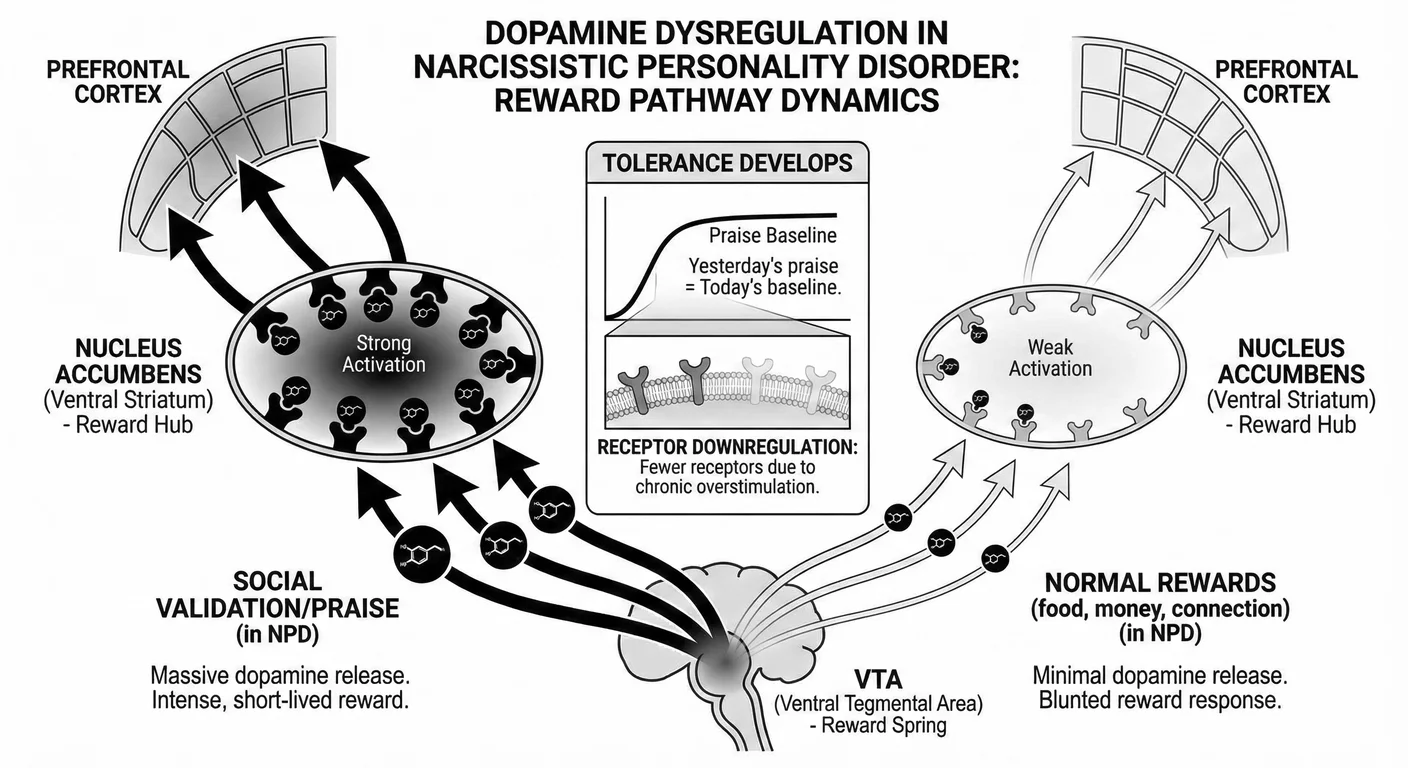 The dopamine addiction circuit showing social validation addiction. The VTA-nucleus accumbens pathwa