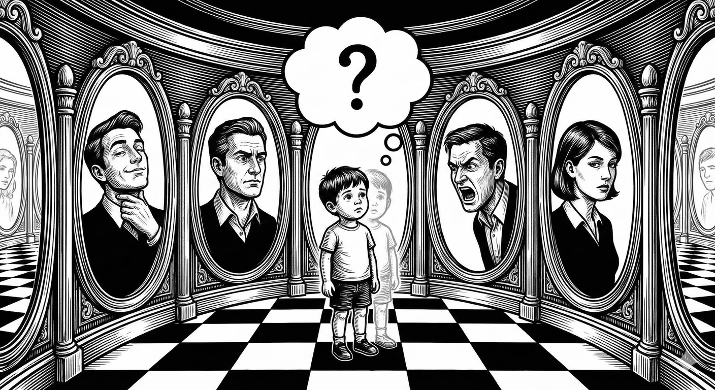 Hall of Mirrors: The Narcissistic Family System. The narcissistic parent (centre) gazes into every s