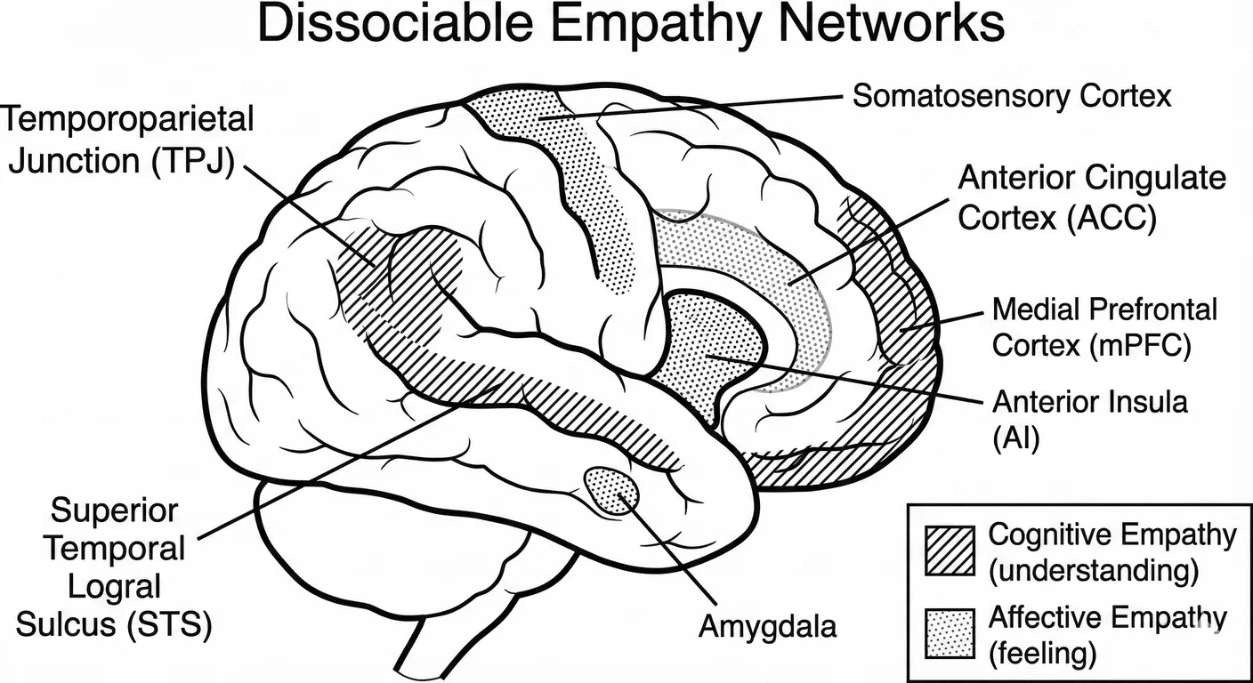 Cognitive and affective empathy networks. Cognitive empathy—understanding others' mental states—reli